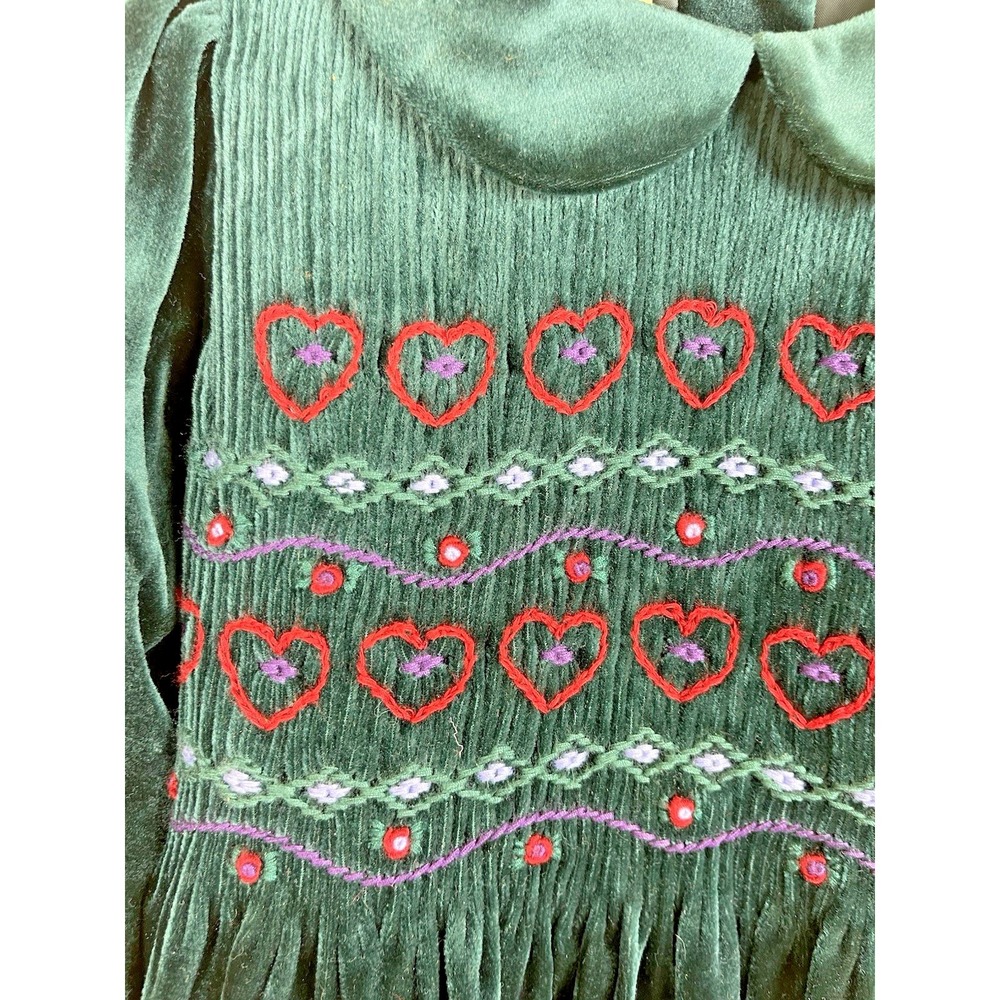 VTG Laura Ashley Girls 2 Years Green Velvet Christmas Holiday Smocked Dress - Picture 4 of 11